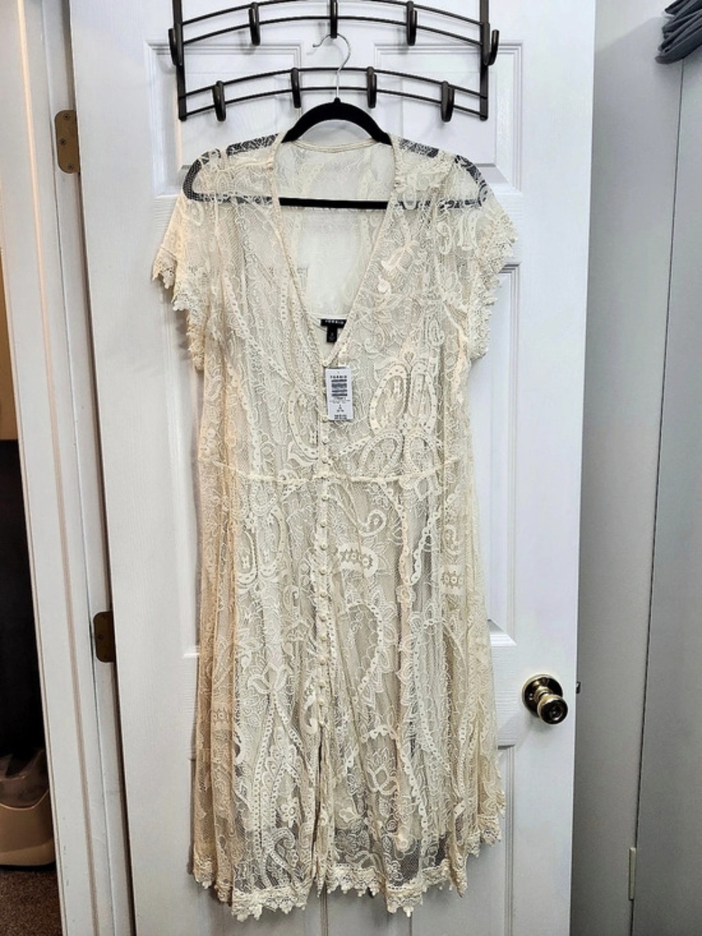 Torrid Ivory Lace Button-Front Midi Dress Cream Torrid 3 = 3X